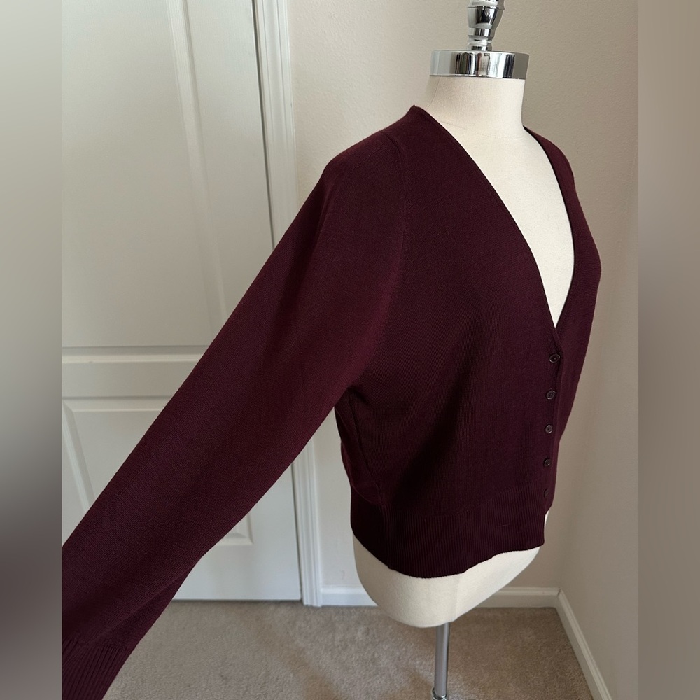 Talbots Wool Blend V-Neck Cardigan In Deep Burgundy Size 1X New With Tags - Picture 4 of 10